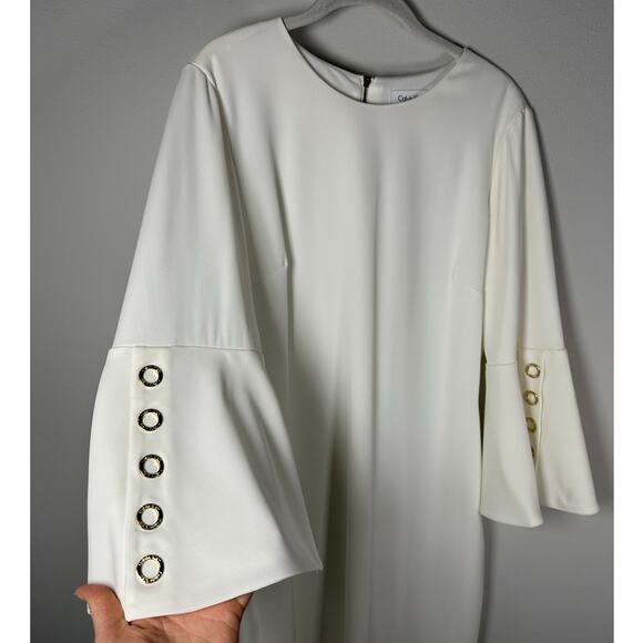 Calvin Klein White Bell Sleeve Dress Size 8 - Picture 4 of 9